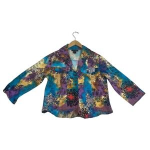 Gaudy Couture Womens Medium Multicolor Paisley Sequin Cotton Button Front Shirt
